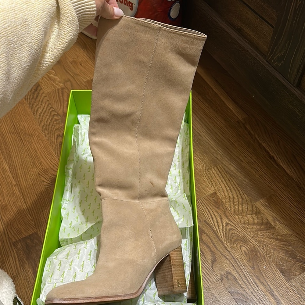 Tan Suede Knee-High Boots